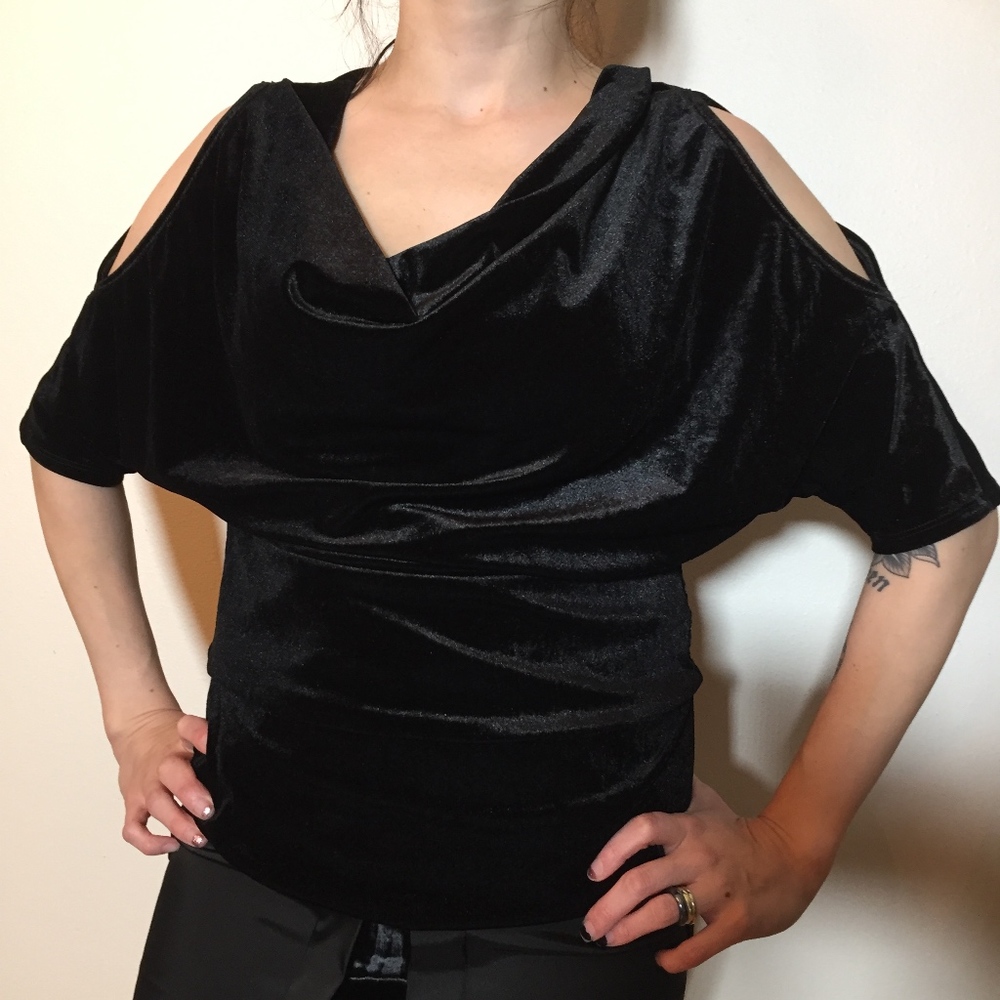 Black Velvet Cold Shoulder Top